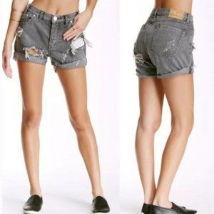 One Teaspoon Phantom Grey Chargers Distressed Mid Rise Denim Shorts 26